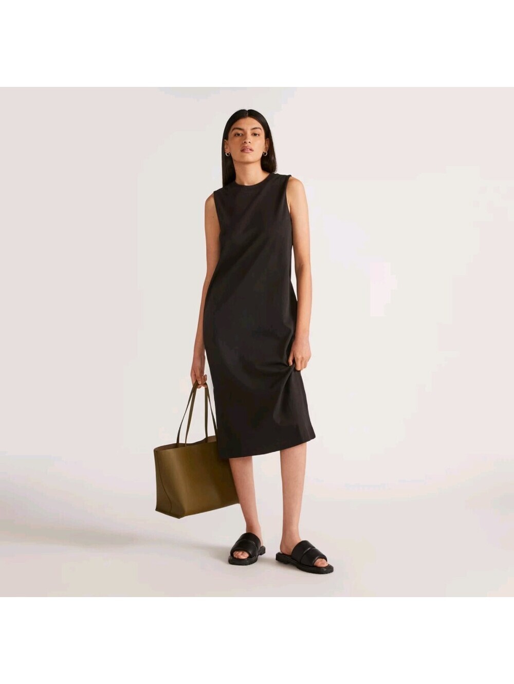 Everlane Black Sleeveless Weekend Tank Dress Minimalist Cotton Size Medium